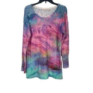 Soft Surroundings Pink Watercolor Knit Tunic Sweater M Cotton Artsy Beachy
